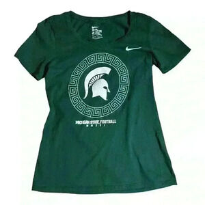 Nike Womens S Short Sleeve Athletic T Shirt GREEN Spartans MSU FOOTBALL